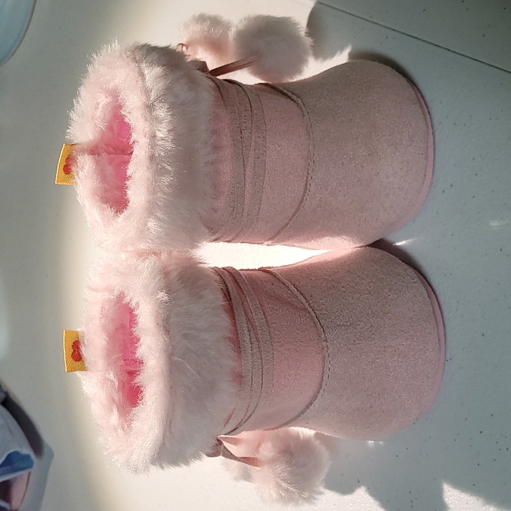 Build-A-Bear pink suede boots.